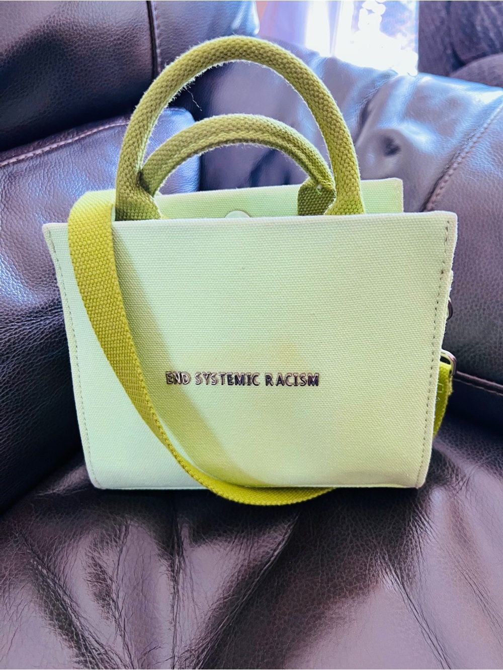 Brandon Blackwood Green Canvas Tote Bag with 'End Systemic Racism' Detail